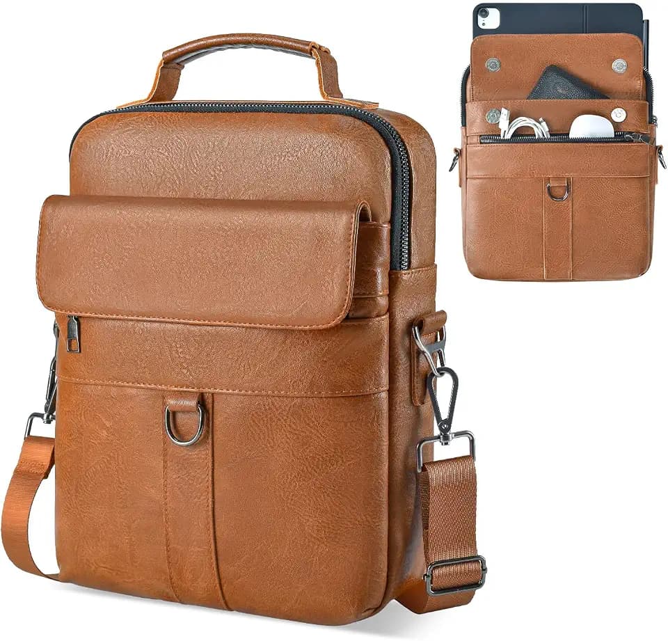 12.9-13 Inch iPad Carrying Leather Bag, Brown