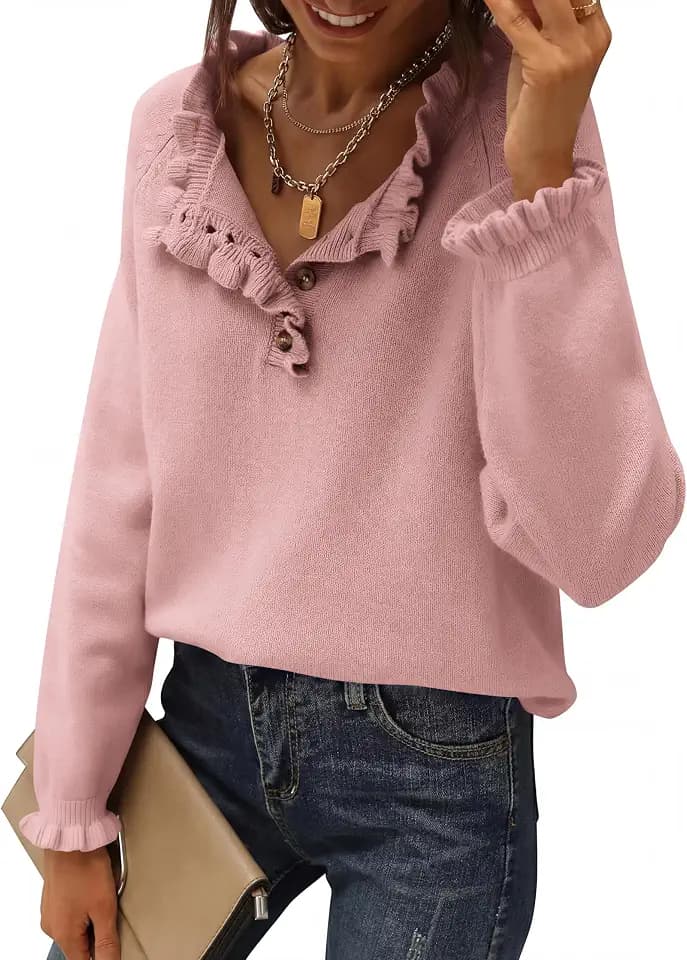 BTFBM Womens Loose Ruffle Burtton Down Fall Sweaters 2026 Business Casual