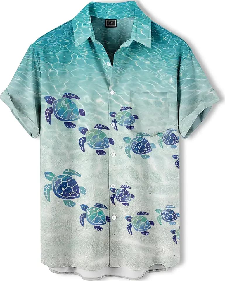 Men's Hawaiian Shirt, Artistic Funny Animal Print, Short Sleeve Vacation Shirt, Tropical Casual Beach
