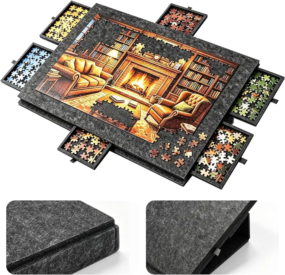 Puzzlebrett 76,96 x53,84CM - Filz Puzzlematte für 1000 Teile, Puzzle Board mit Verstellbarem Ständer, Kombination 6 Sortierschale & Puzzleunterlage, Tragbare Puzzle Zubehör Aufbewahrung