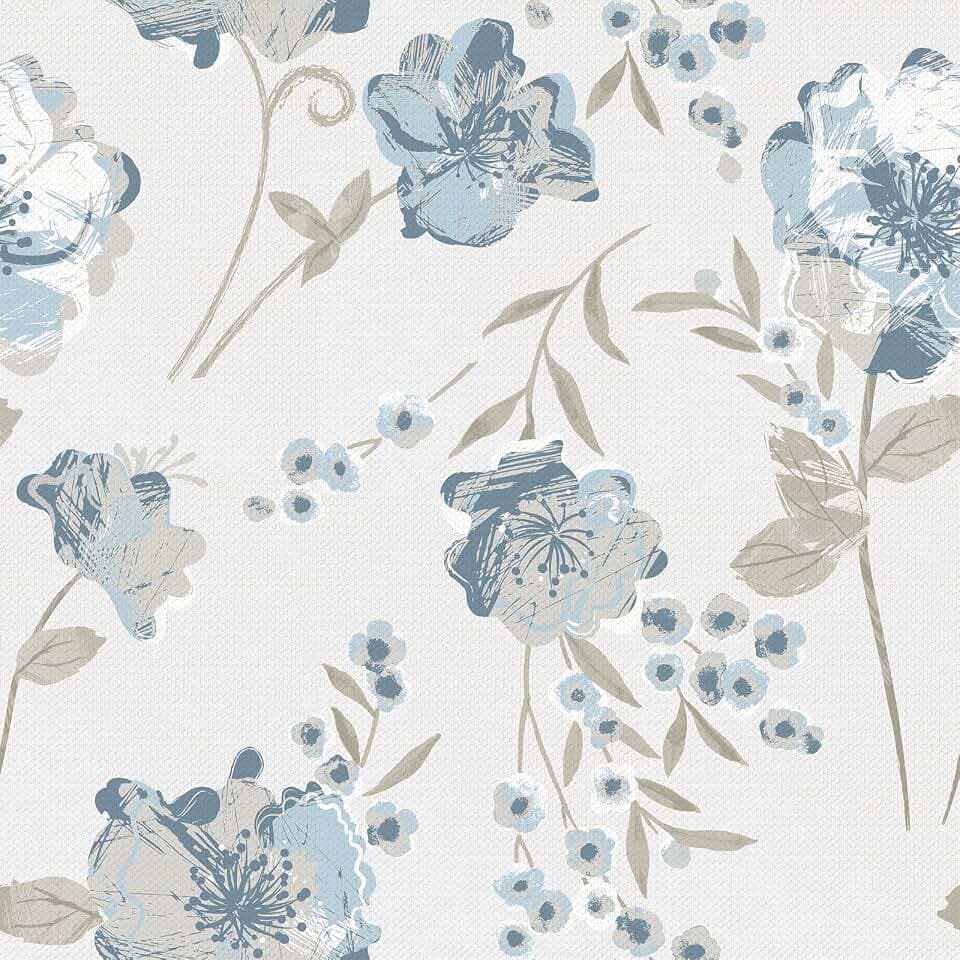 Boho Floral Wallpaper Neutral Farmhouse Blue Flower Peel and Stick Wallpaper Beige Botanical Floral Contact Paper Removable Wall Covering Vinyl Roll for Bedroom Living Room Cabinet 12"x118"
