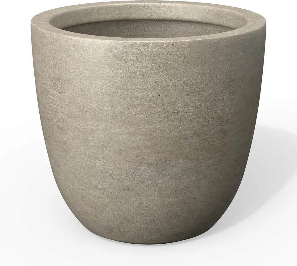 Kante Small Round Bowl Weathered Concrete Planter 10" Dia, Outdoor