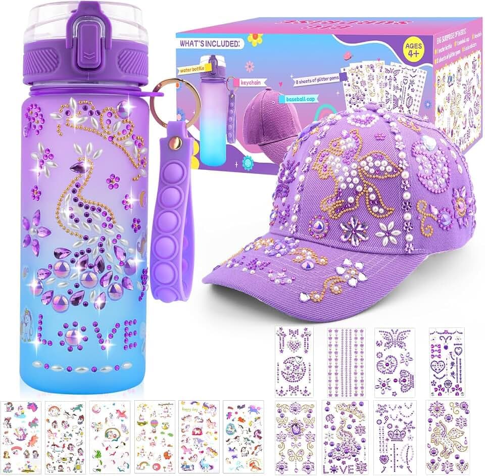 Pongime Gifts for Girls 4-12, Decorate Your Own Water Bottle Baseball Cap