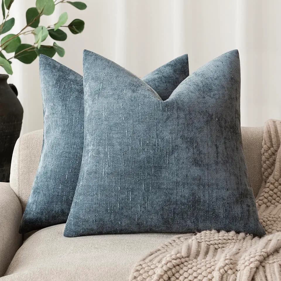 Foindtower Solid Textured Chenille Throw Pillow Covers 24x24 Inch,Blue