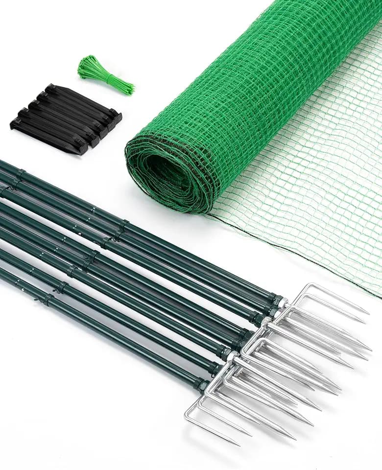 Temporary Fence with Metal Posts, 40" Hx50'L Garden Fence Animal Barrier with Ground Spikes, Plastic Fencing for Outdoor Small Dogs, Chicken, for Backyard, Patio, Garden