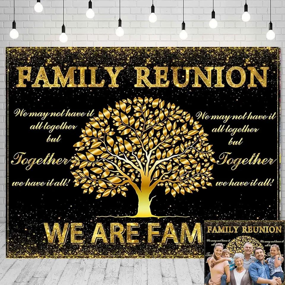Family Reunion Backdrop 10x8ft Fabric Black and Gold Family Tree We are Family Photography Background Family Gathering Party Decorations Family Photo Shoot Background Props