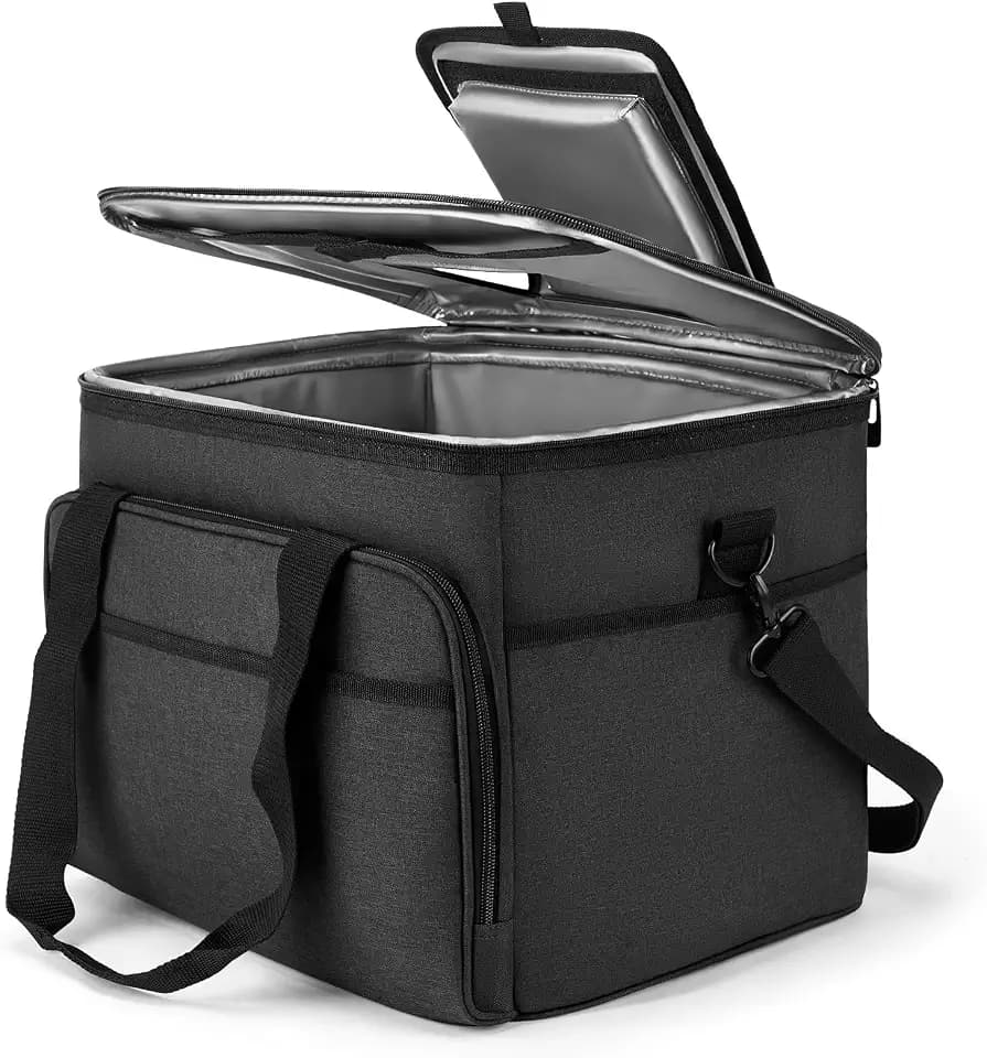 30L Groß Faltbar Isoliert Kühltasche Mit 2 Kühlakkus 24h Kühlung für Arbeit, Auto, Arbeit, Strand, Reise & Picknick Schwarz