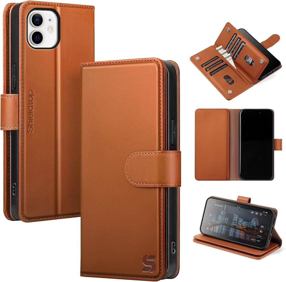 Shieldtop for iPhone 11 Wallet Case with Card Holder,Light Brown