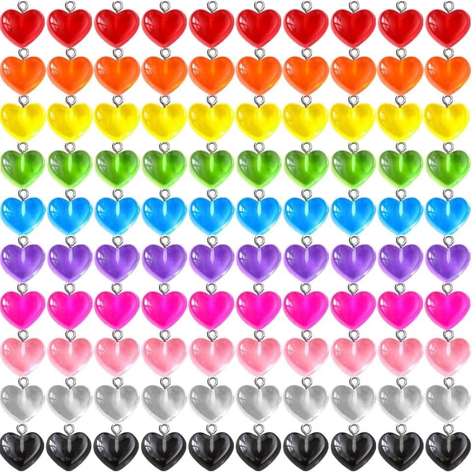 Hicarer 50 Pcs Heart Charms Pendant Colorful Love Heart Candy Keychains