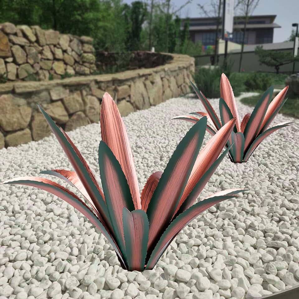 Large Tequila Rustic Sculpture, Rustic Metal Agave Plants for Outdoor Patio Yard Mexican Plant Garden， Agave Outdoor Lawn Ornaments Yard Stakes (Green 2pc)