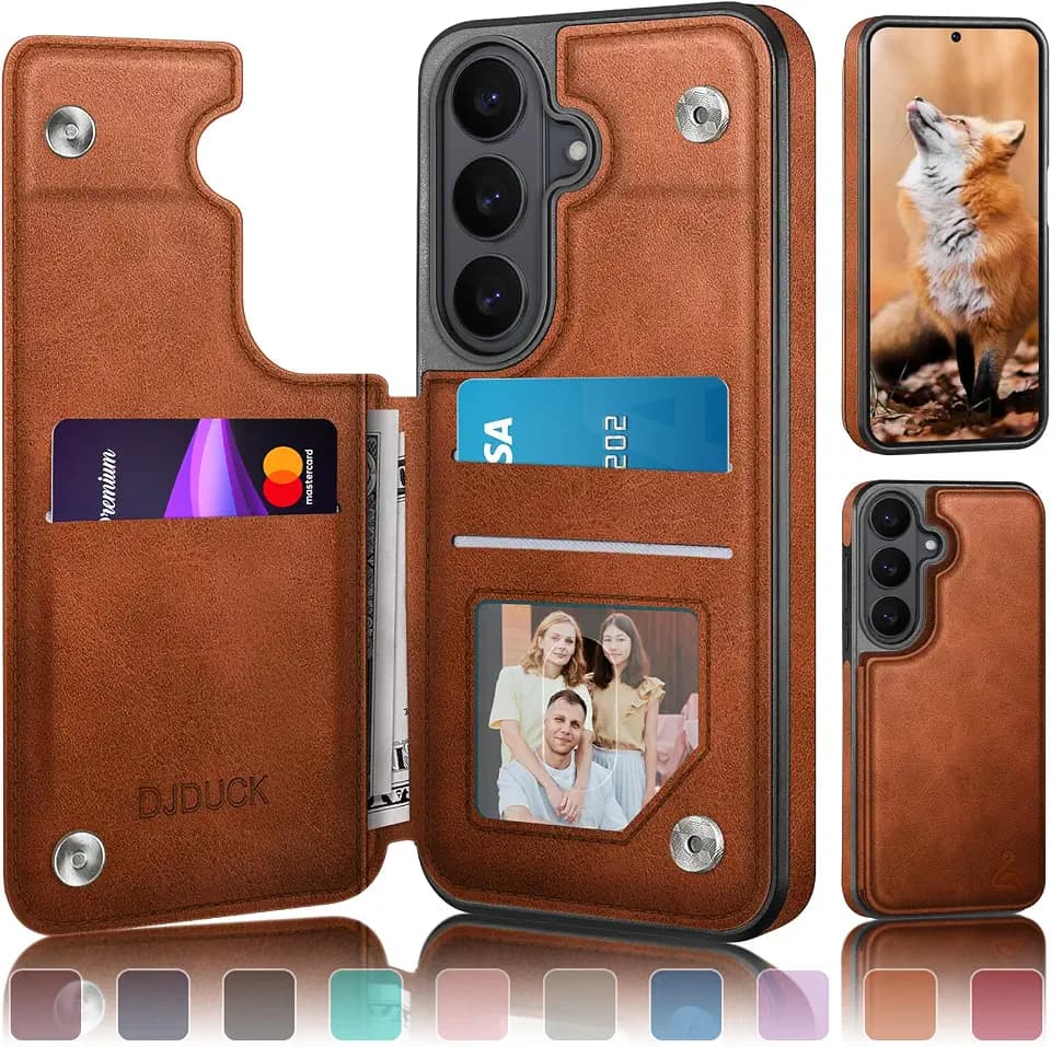 DJDUCK Designed for Samsung Galaxy S26 Case Wallet with Card Holder, [Magnetic Clasp Cover] [RFID Blocking Leather Protection] Shockproof Women Men Cases for Samsung S26 Light Brown
