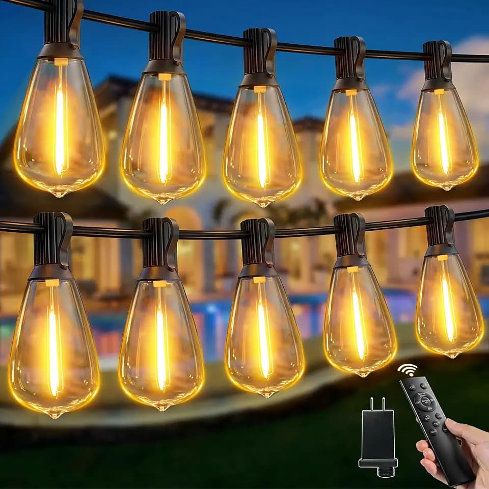 Outdoor String Lights Dimmable with Remote, 150 FT Outdoor Lights with 2 Timer and 3 Mode, Waterproof & Shatterproof Patio Lights, 2200K Energy Saving String Lights 4 Spare Bulbs for Patio Yard