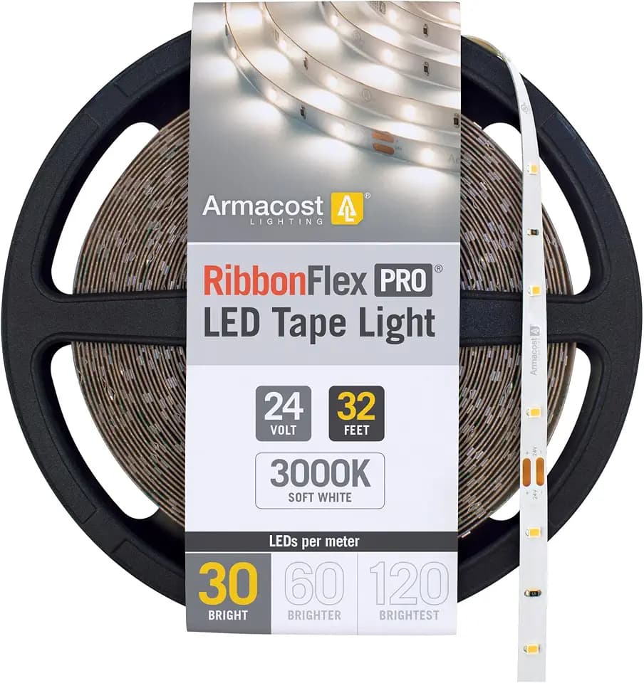 Armacost Lighting RibbonFlex Pro 24V White LED Strip Lights 30 LED/m, 3000K, 32.8 ft 144250
