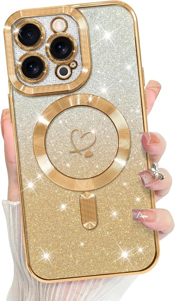 Bonoma Compatible with iPhone 12 Pro Max Case Heart Glitter -Gold