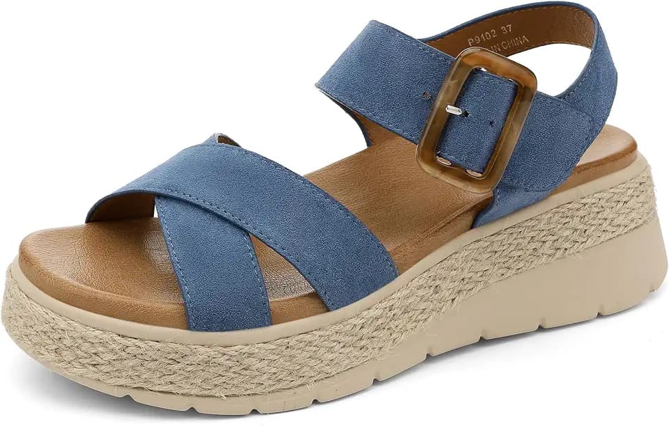 UBFEN Womens Platform Sandals Low Wedge Espadrille Orthopedic Arch Support