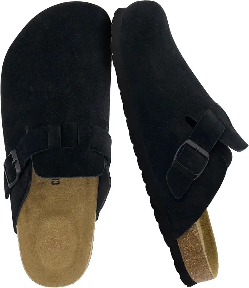 CUSHIONAIRE Haze Genuine Suede Leather Mens Clogs - Comfortable Slip On Potato Shoes for Men with Adjustable Buckle
