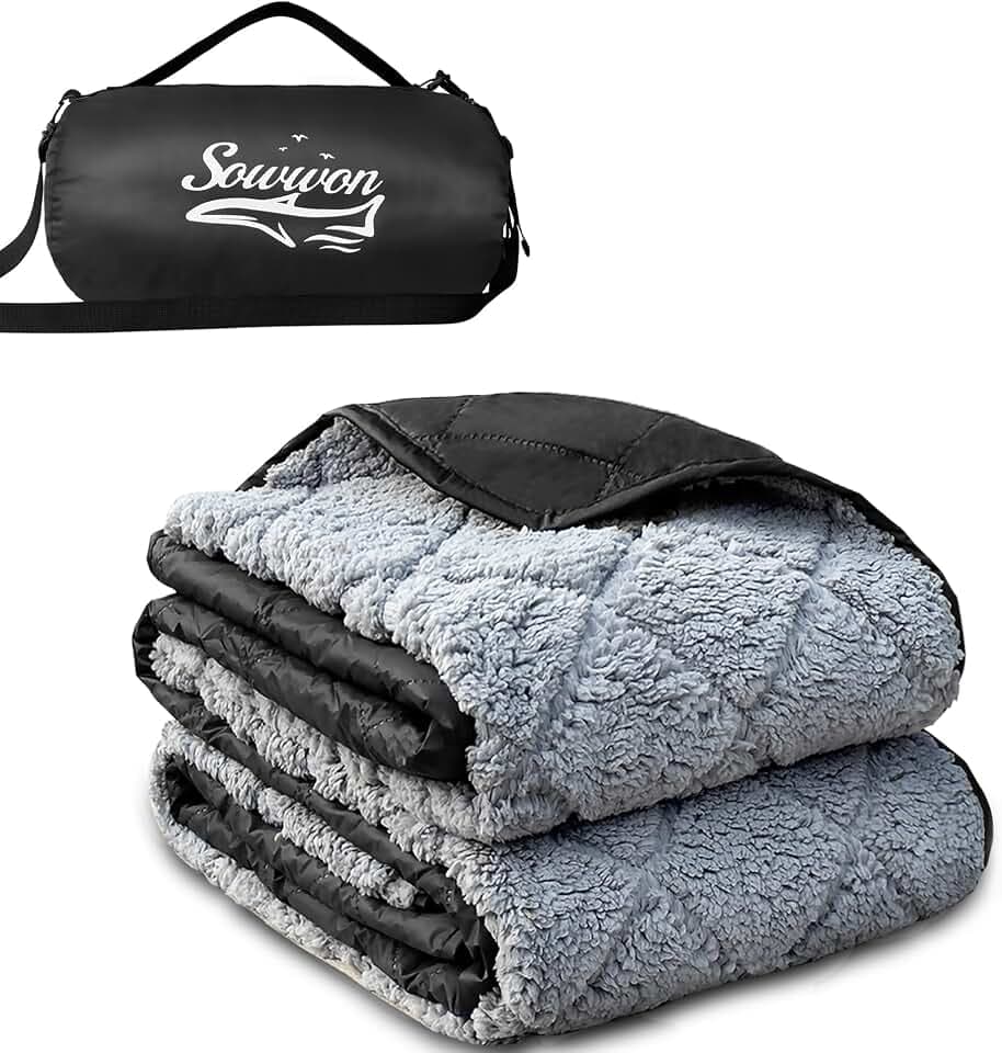 Waterproof Outdoor Blanket 62"x51" Sherpa Fleece 300GSM Black