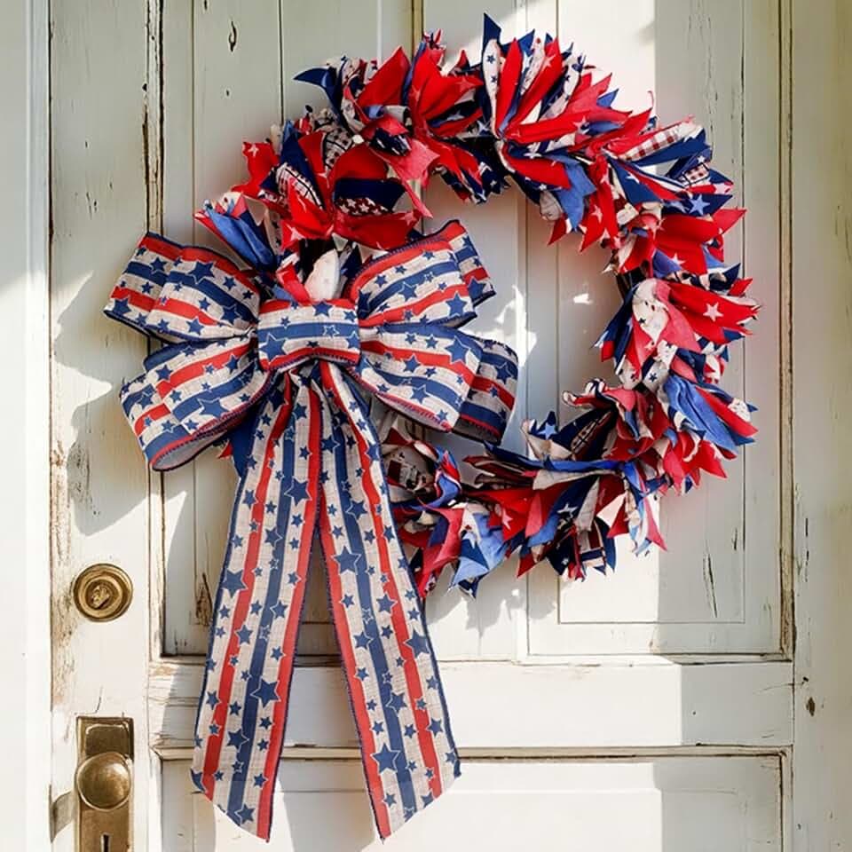 Retrowavy 16" Patriotic Wreath 4th of July Wreaths for Front Door, Classic