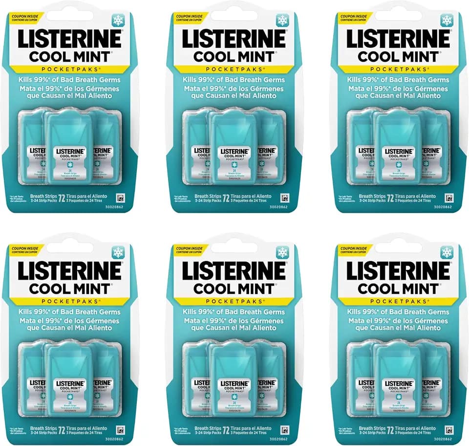 Listerine Cool Mint PocketPaks Breath Strips Value Pack, 6 x 72-Strip Packs, 432 Strips Total
