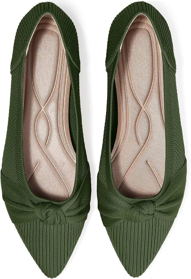 TINGRISE Women's Flats Shoes Comfortable Dressy Pointed Toe Knit Washable Ballet Flat