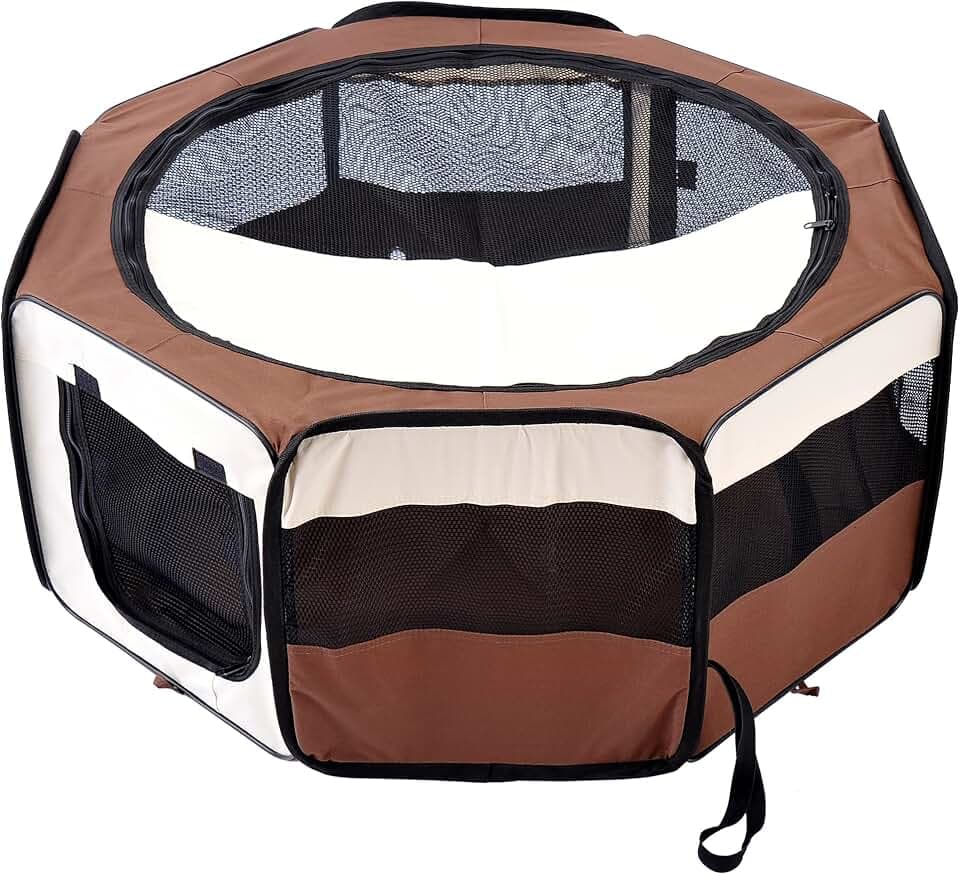 PawHut 600D Oxford weich Laufstall Katzen Hunde Ø90x41H cm Braun