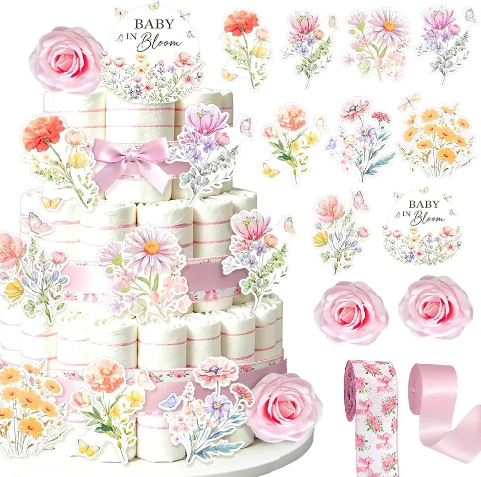 Floral Diaper Cake Kit Wildflower Ribbon Baby Shower Gender Reveal Supplies
