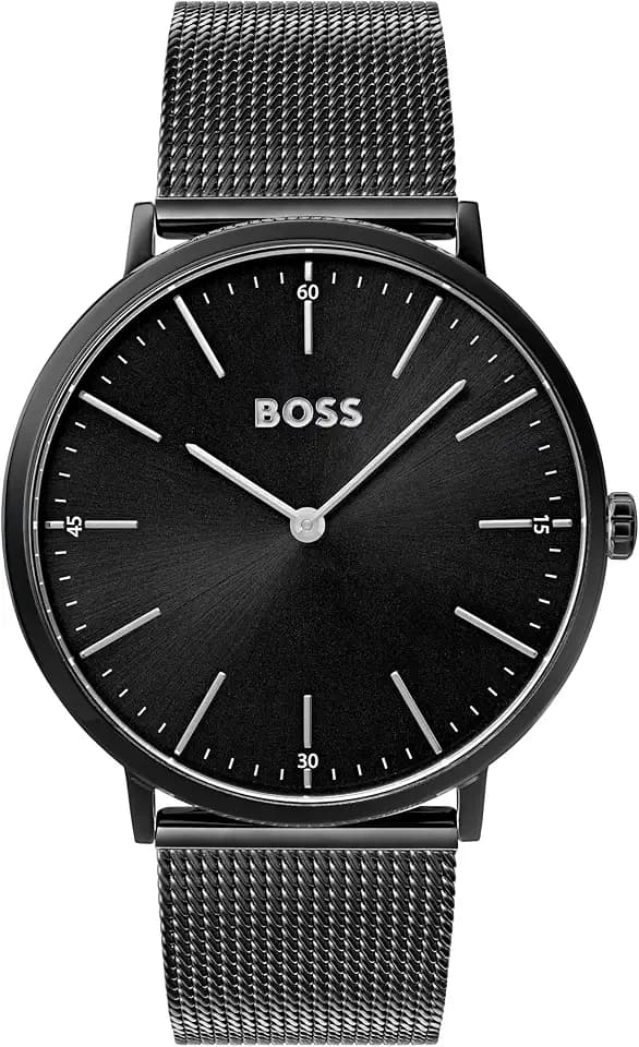 BOSS Analog Quarzuhr für Herren Kollektion Horizon mit Schwarzes Edelstahl-Mesh-Gliederarmband - 1513542