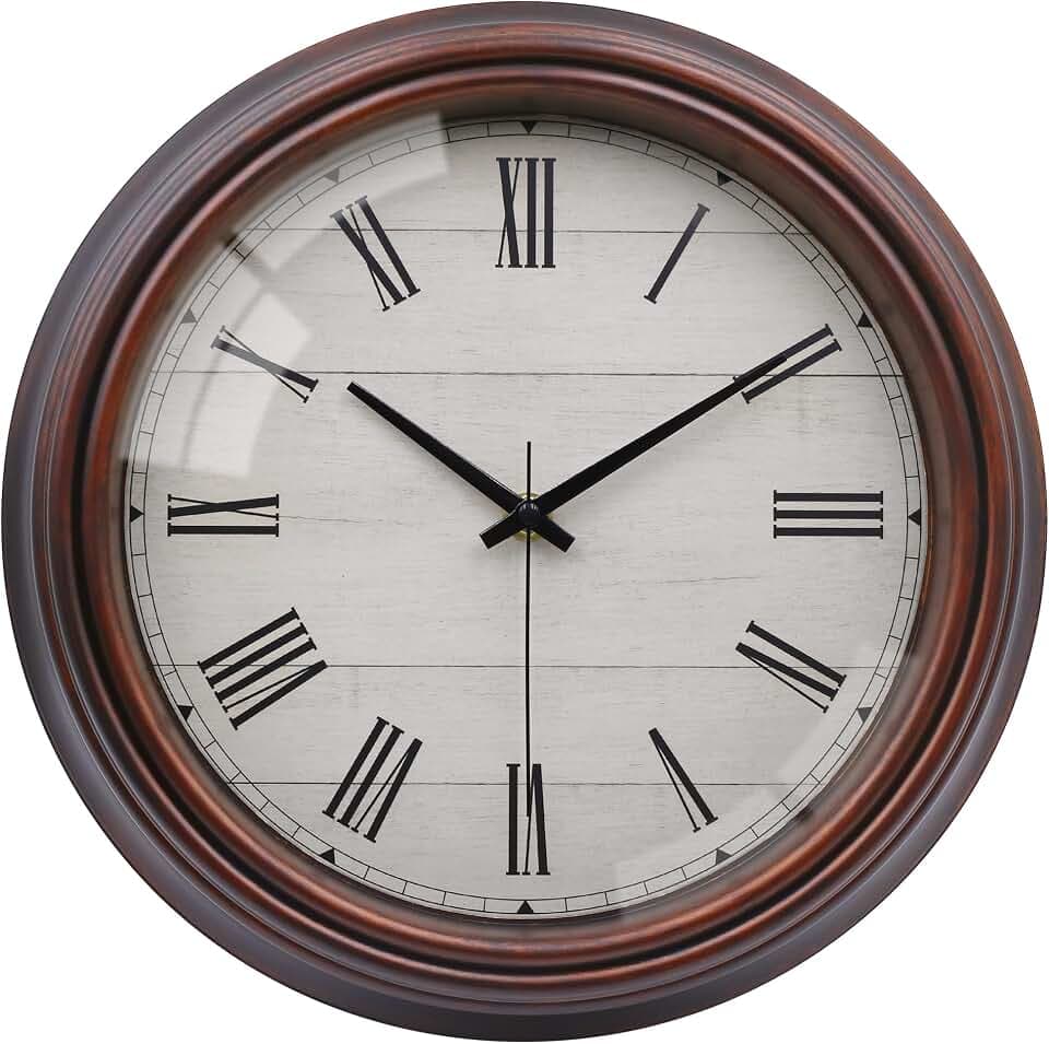 VIKMARI Wanduhr 30cm Ohne Ticken - Leise Vintage für Wohnzimmer & Küche | Geräuschlose Landhausstil Wanduhr (30cm), römische Ziffern & gehärtetes Glas. Perfekte Wanddeko für Wohnzimmer und Küche.