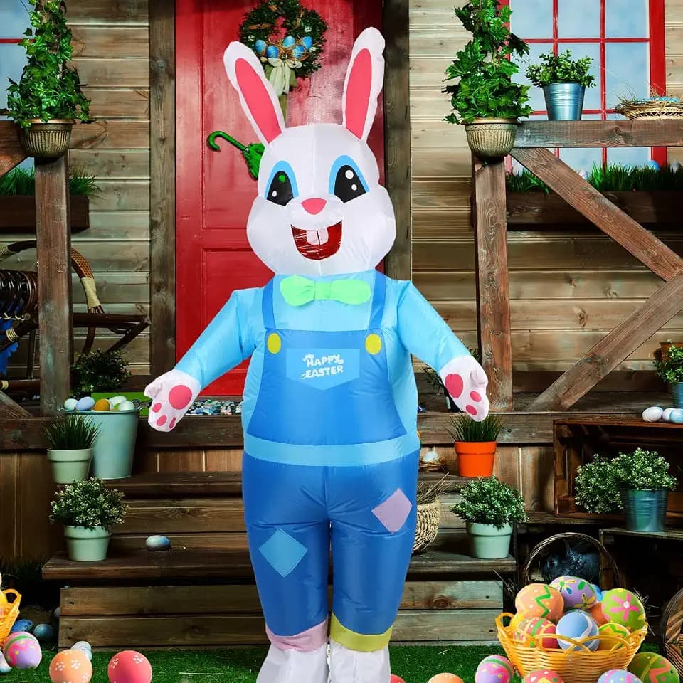 Shappy Inflatable Easter Bunny Costume Adult Blow Up Rabbit Costume with Pump Funny Suit for Party Cosplay