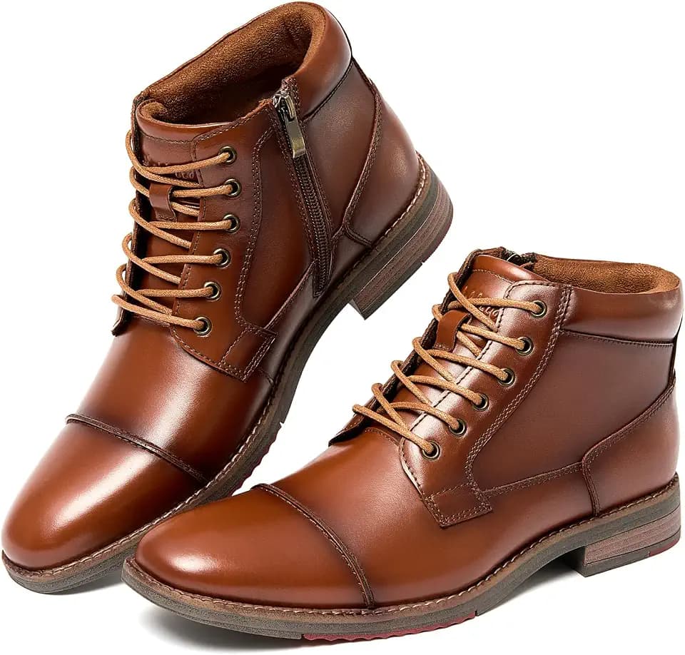 Arkbird Mens Dress Boots Genuine Leather Cap Toe Ankle Boot with Side Zipper for Casual Business Formal Wear