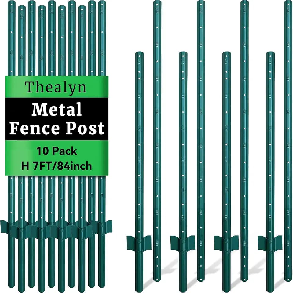 Thealyn Metal 10Pack 7FT Fence Posts for Wire Fencing Heavy Duty U Post