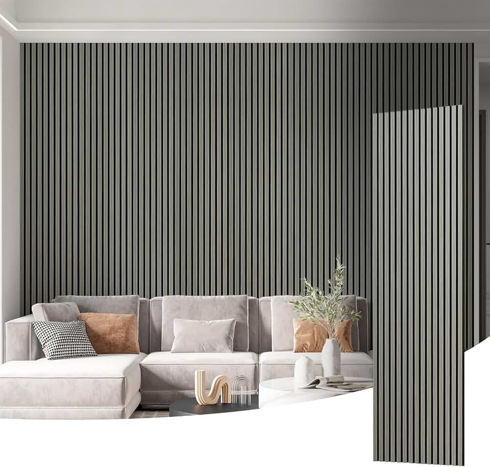 Art3d 2-Stück Faltbare Akustikpaneele 244x60cm Grau-Eiche 2,93㎡