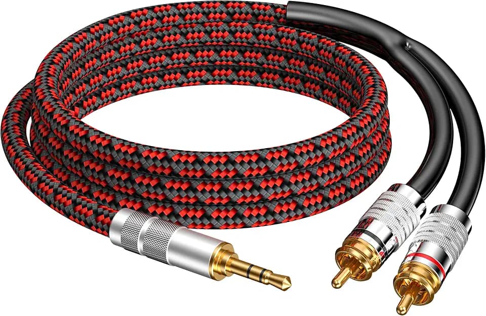 RCA to 3.5mm Cable 6.5FT, Aux RCA Audio Cable Jack Adapter Audiophile Gold Plated Braided Audio Y Cord for Smartphones,Tablets,Speakers,MP3,HDTV