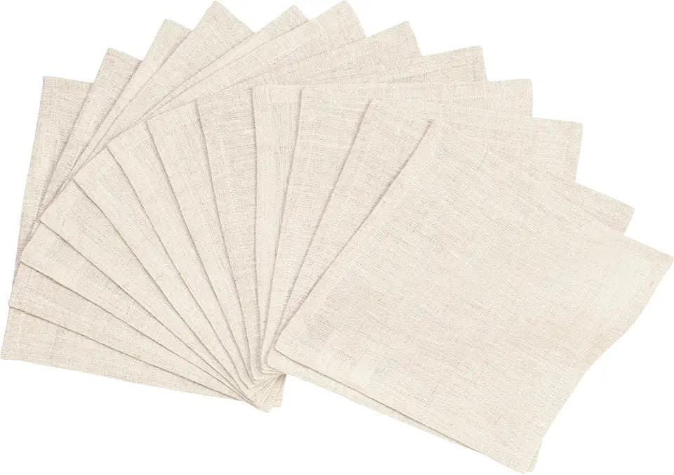 Solino Home 100% Linen Cocktail Napkins Natural, Athena 6 x 6 in, Set of 12