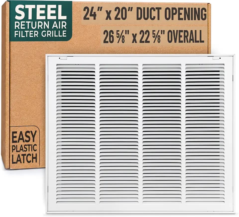 Fits 24x20 Duct Opening | Steel Return Air Filter Grille by Handua [Removable Door] for 1-inch Filters | Vent Cover Grill | White | Easy-to-Use Plastic Latches | Outer Dimensions: 26 5/8"W X 22 5/8"H