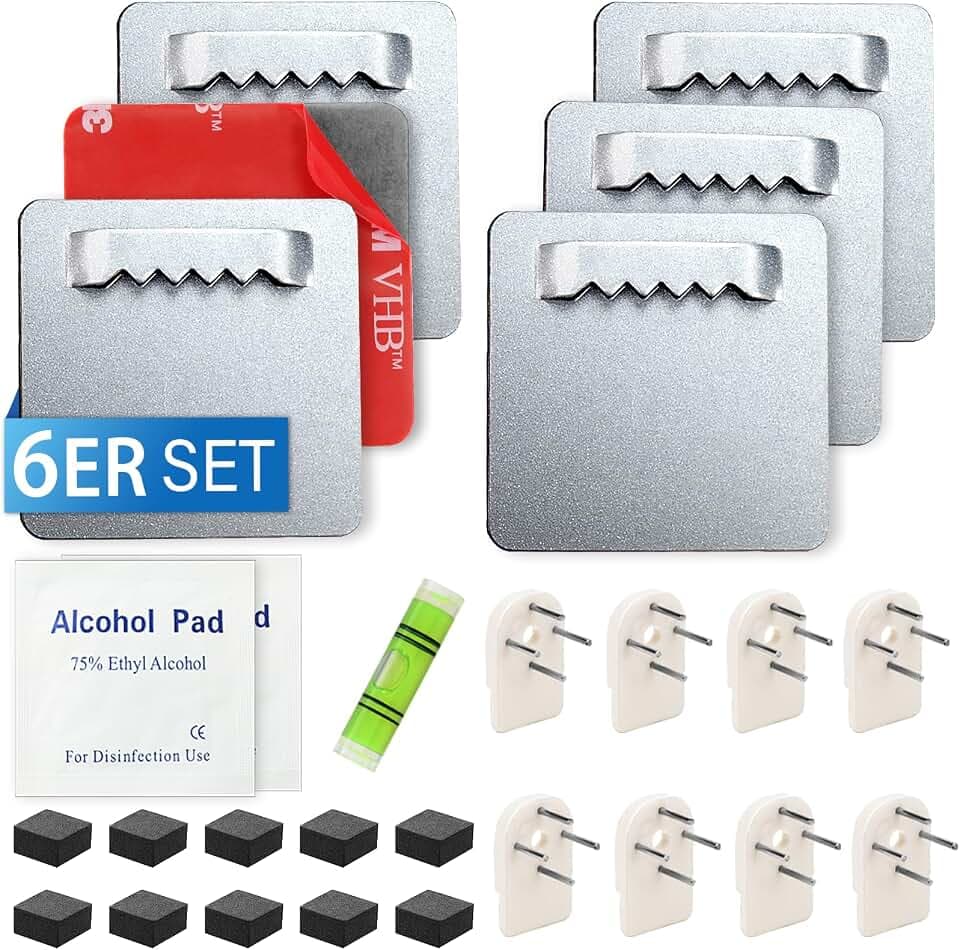 Bilderhaken Selbstklebend 6 Stk Bilder Aufhängen Ohne Bohren Bildaufhänger bis 4KG zum Klebehaken für Schwere Bilder Spiegelhalterung Wand Acrylglas Aufhängung Alu-Verbundplatten mit 25 Zusatzgeräten