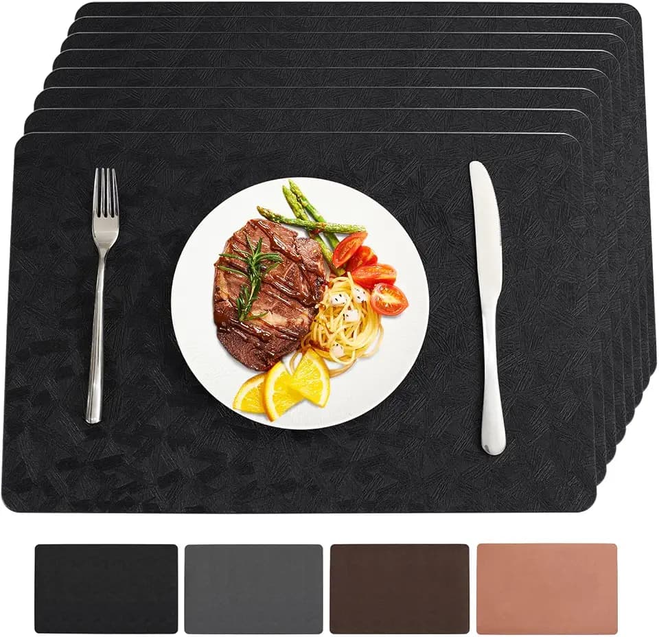 Vinyl Plastic Placemats Set of 8 Waterproof Wipeable Table Mats