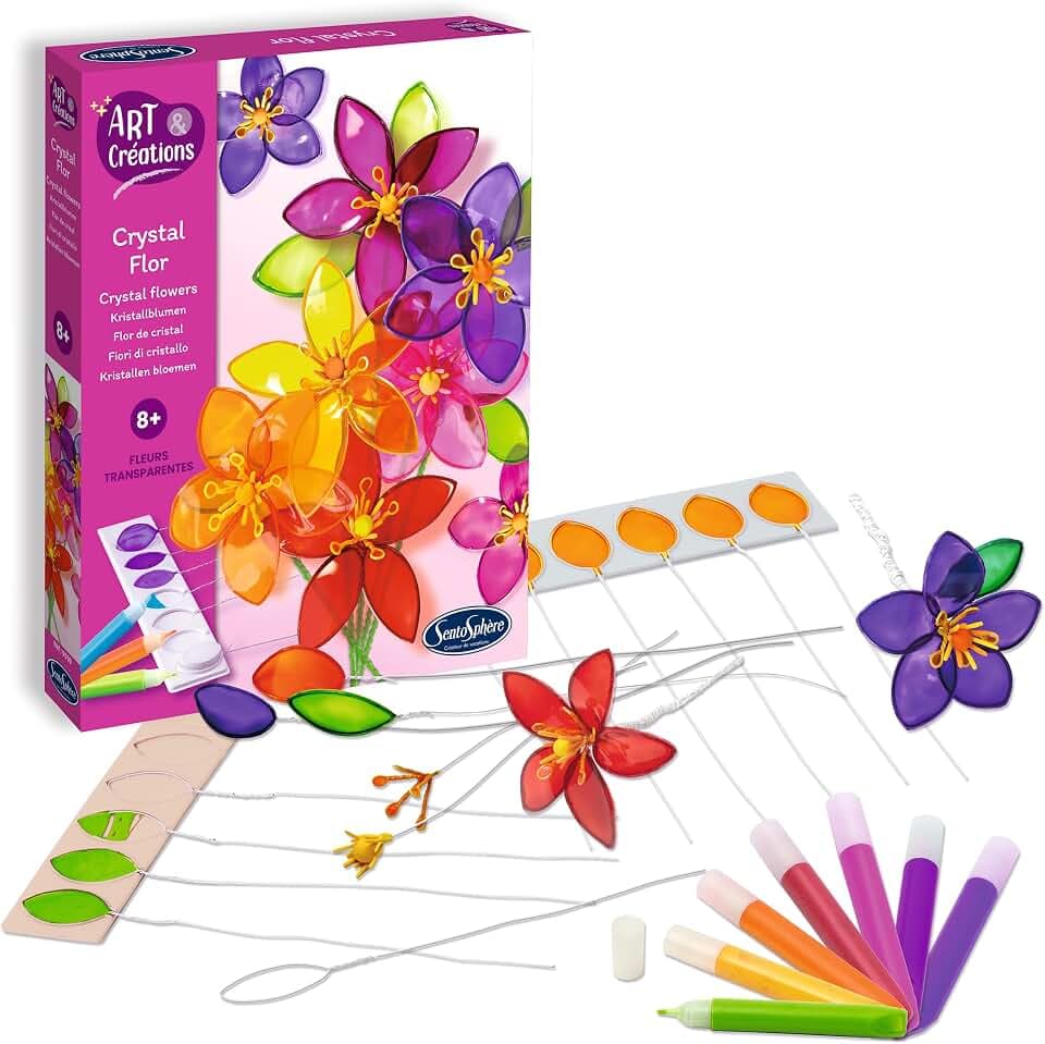 Sentosphère 3909510 Bastelset Kristallblumen, DIY Kreativ-Set für Kinder und Erwachsene