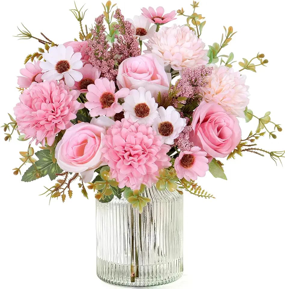 Dremisland Artificial Flowers Pink Silk Flower Bouquet 2 Packs Silk Roses