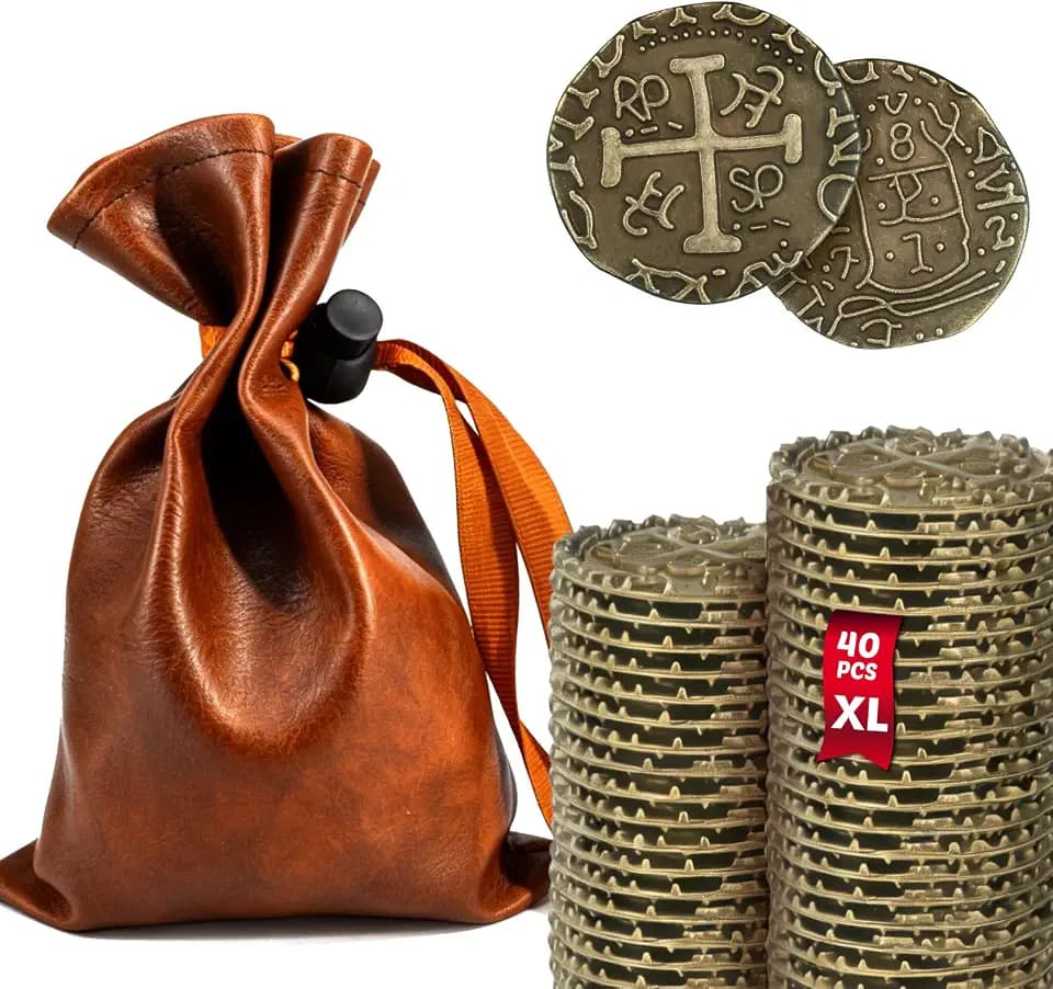 40 Piraten-Goldmünzen (3,3 cm) Bronze metallisch im PU-Beutel – Doublonen Deko