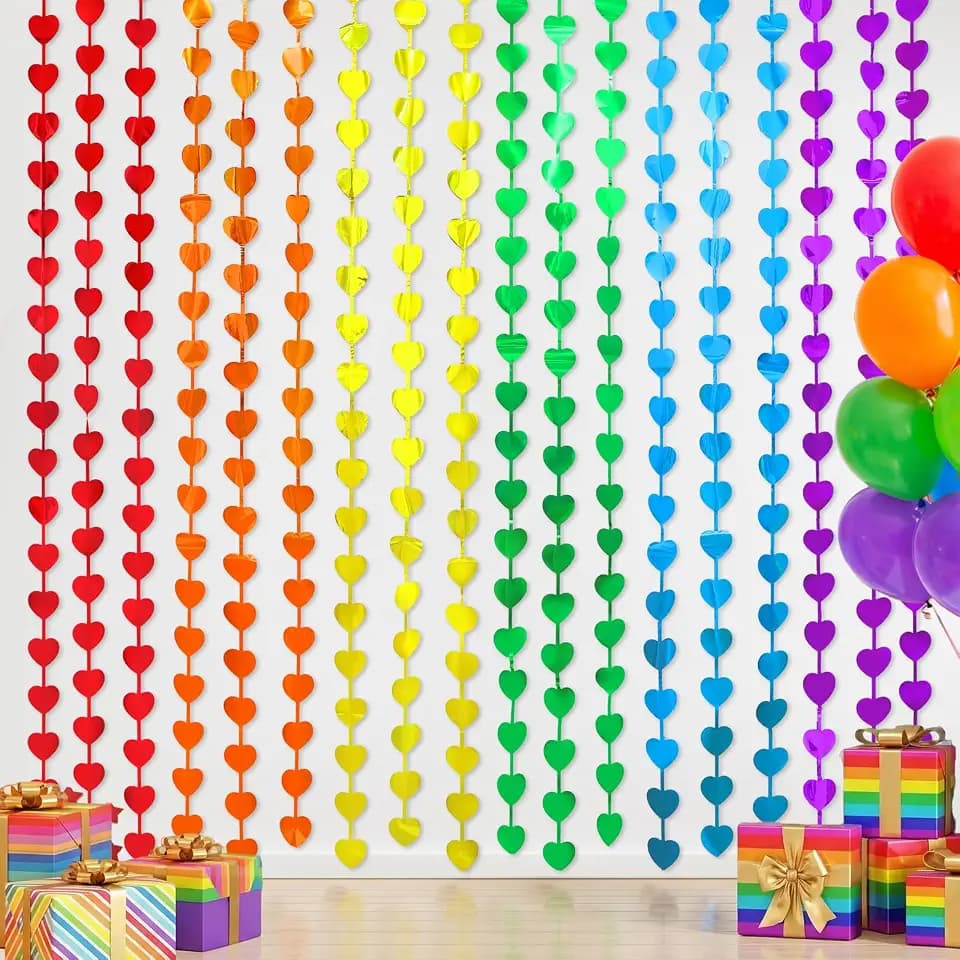 LOLStar Rainbow Party Decorations, 2 Pack Rainbow Heart Party Supplies