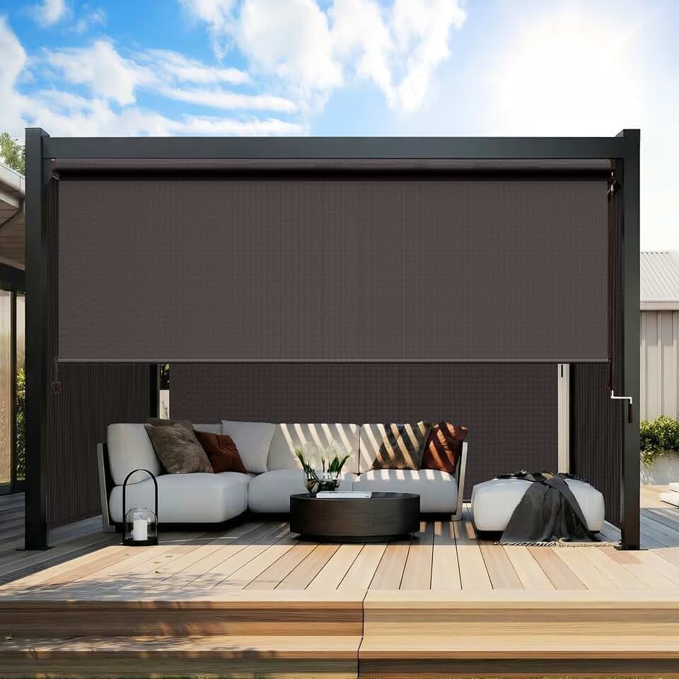10'W X 8'H Cordless Outdoor Roller Shade for Sun & Privacy Protection