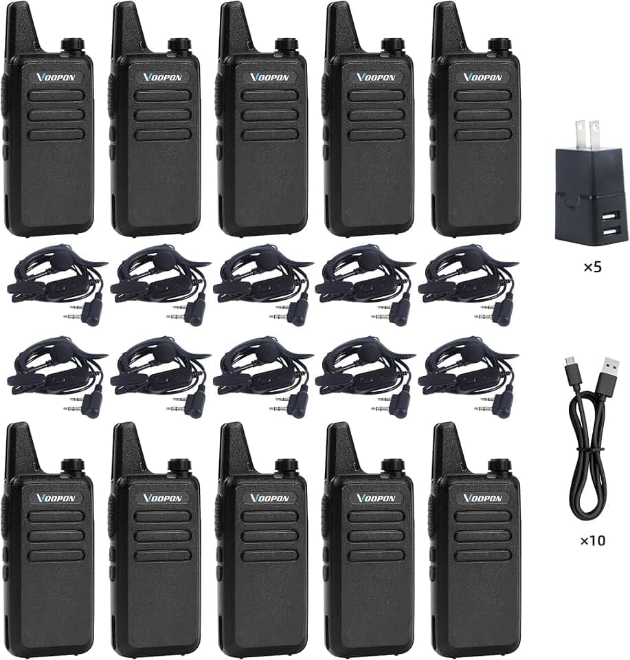 Rechargeable Walkie Talkies for Adults 22 FRS Channels with Earpieces Long Range VOX Mini Transceivers Two Way Radios for Business Company USB Charger for Camping Hiking Church Shop (10Pack)