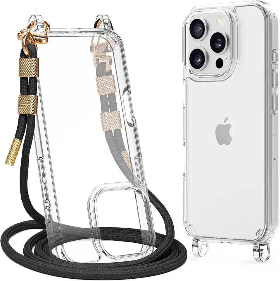 Clear Case for iPhone 16 Pro Max Case Crossbody Adjustable Strap