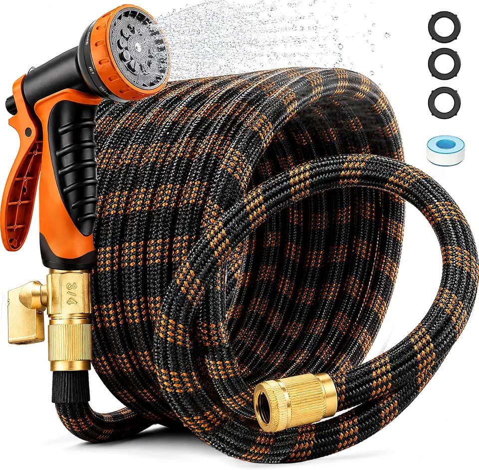 Non-Expandable Garden Hose 50FT, Ultra Lightweight Flexible Water Hose with 10-Function Spray Nozzle, Kink-Free and Leak-Proof Design, Heavy-Duty Outdoor Hose for Yard, Lawn, Car Wash, Pet Bathing