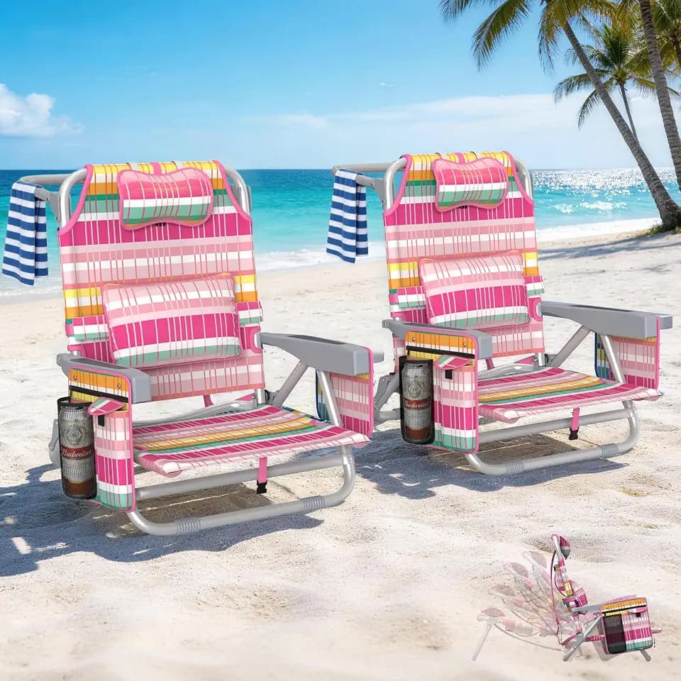 HOPERAN 5-Position Backpack Beach Chair for Adults with Lumbar Support