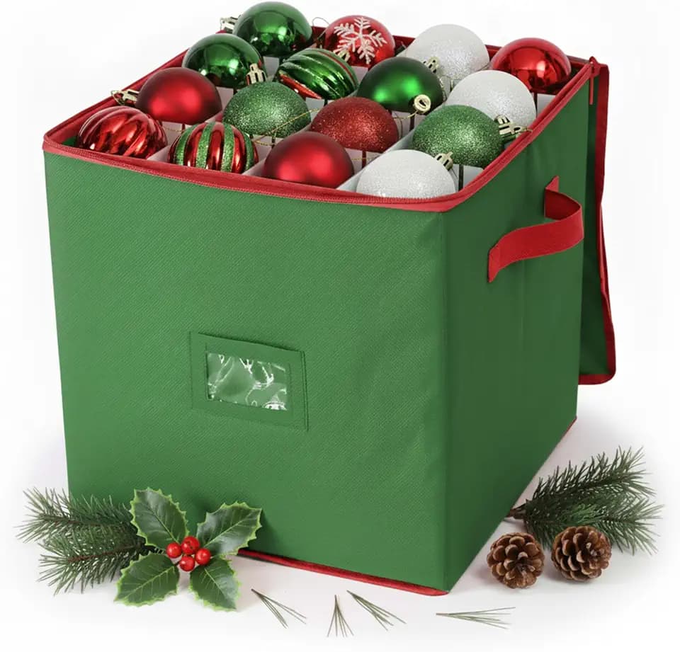 Relaxdays Weihnachtskugel Aufbewahrungsbox, 64 Kugeln, HxBxT: 33 x 33 x 33 cm, Polyester, Pappe, Kugelkiste, Farbwahl