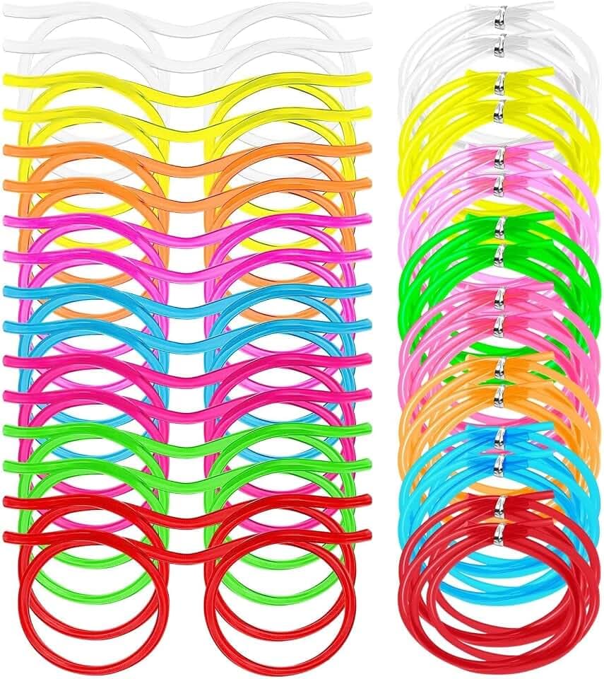 16 Pieces Silly Straw Glasses for Adults Crazy Straws Glasses for Kids