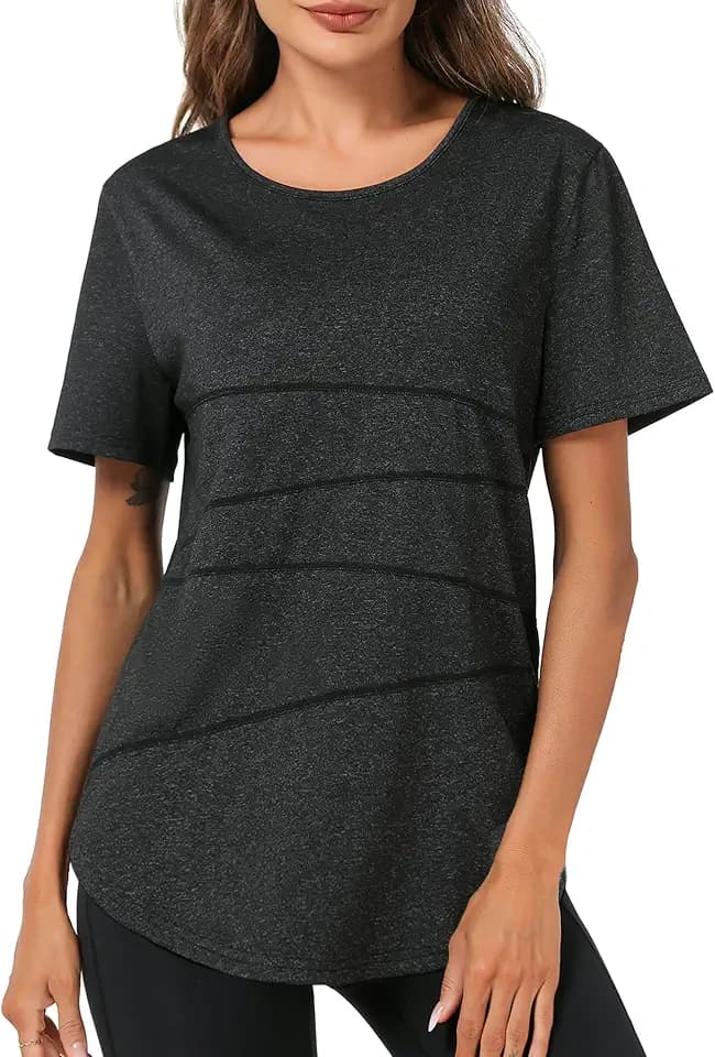 Terecey Sportshirt Damen Kurzarm Fitness T-Shirt Yoga Shirt Lang Damen Funktionsshirt Atmungsaktives Sport Tshirt Trainingsshirt Laufshirt für Wandern Trekking Gym
