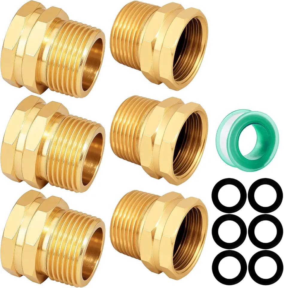 SIGURANTA Garden Hose Adapter: Brass 3/4" GHT Female to 3/4" NPT Male Reducer, Leak-Proof Connector (3/4" GHT Female to 3/4" NPT Male, 6-Pack)
